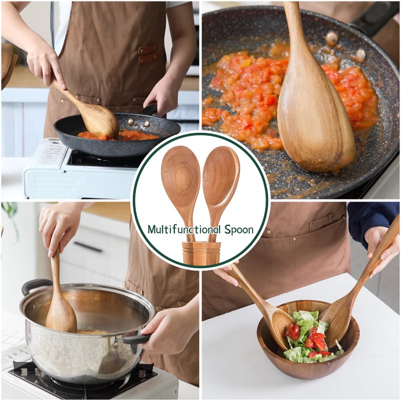 Decent Vrvege Wood Spoon, Healthy Acacia Wooden Cooking Spoons, Durable Kitchen Serving Spoon Scooper, Non Scratch Wood Ladle Tableware For Cooking, Serving Salad, Stirring Soup, Easy to use - Image 5
